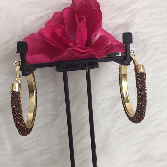 🌹3/$15 Palm Beach Pink & Gold Glitter Hoop Earrings - Picture 2 of 8